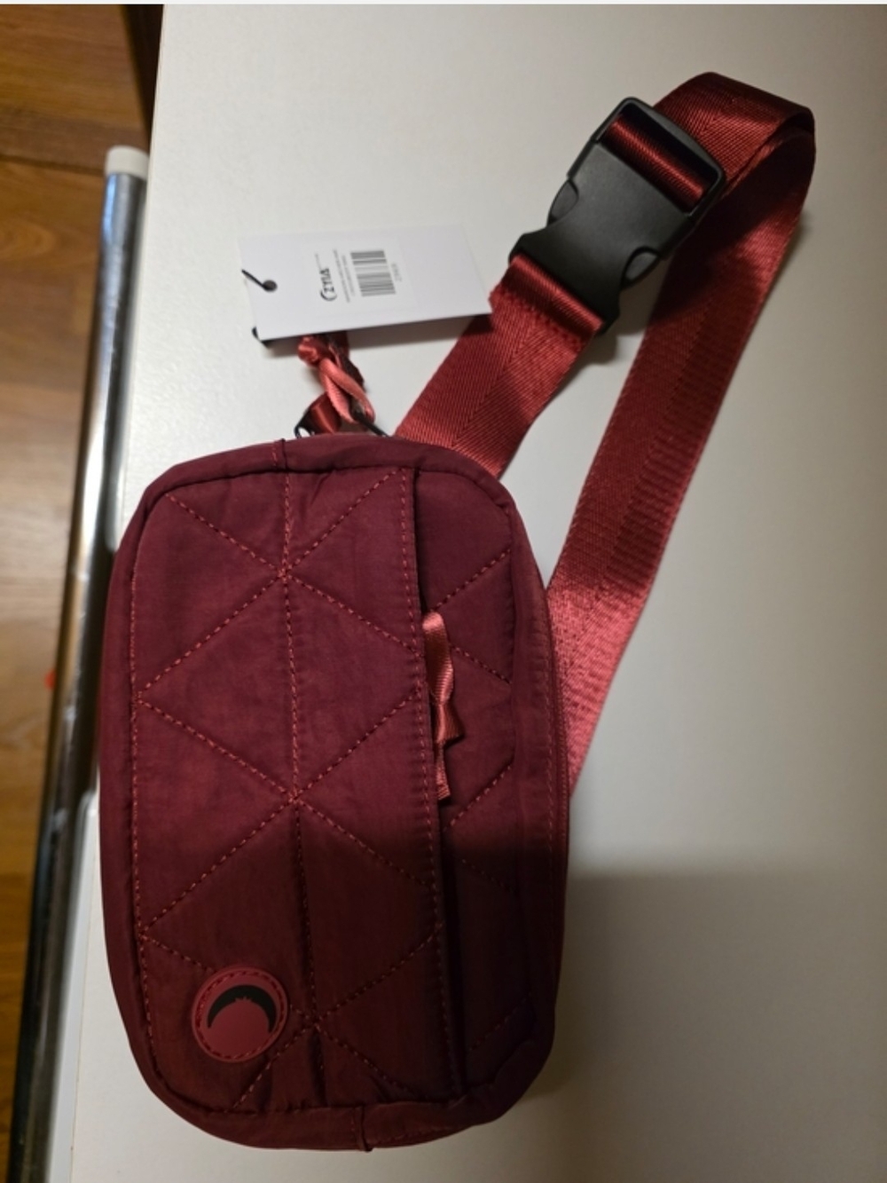 Quilted Wine Crossbody Sling Bag with Adjustable Strap